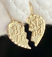 10k Yellow Gold Solid BEST FRIEND Breakable Heart Pendant Charm Vintage 3/4in AK picture