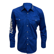 Mens RODEO WESTERN Shirt BLUE COWBOY EMBROIDERED PEARL SNAP UP 2 SNAP POCKET picture