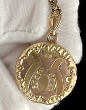 Vintage 12k Gold Filled Floral Round Puffy Locket Pendant Original Chain 10.63g picture