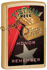Vietnam Veterans  ~ Honor and Remember ~ Brushed Brass Military Zippo Lighter picture