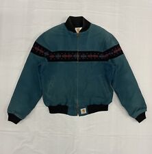 Vintage Carhartt Santa Fe Aztec Jacket Large Blue Teal Mens Full Zip Lined Denim picture