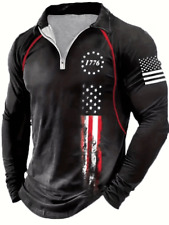 Polo T Shirts Distressed American Flag Patriotic 1776 Long Sleeve Zipper Vintage picture