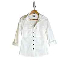 Finley Women’s White Cuffed Sleeve Casual Button Down Blouse Est. Size Small picture