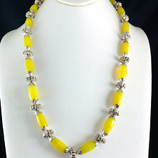 Vintage Yellow Art Glass Beaded Silver Tone Necklace 23