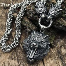 MENDEL Mens 30 Inch Stainless Steel Viking Wolf Head Pendant Necklace Heavy Men picture