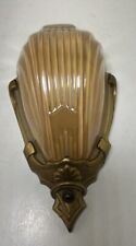 Vintage Art Deco 1930s Markel Wall Sconce Light Fixture Chevron Slip Shade As Is picture