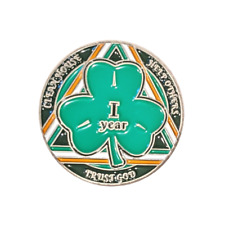 Green Shamrock Recovery Medallion - years 1-50 Serenity Prayer in Gaelic on rear picture