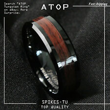 8mm Black Men's Tungsten Carbide ring Red Wood Inlay Wedding Band mens jewelry picture