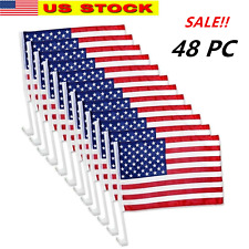48 Pack Lot 12x17 USA Flags Car Window Clip On Fan Banners Car Flag US Seller picture