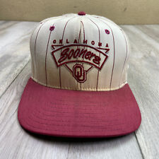 Vintage Oklahoma University Sooners Hat Cap White Red Striped Football USA MADE picture