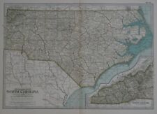 Original 1897 Map NORTH CAROLINA Asheville Charlotte Raleigh Cape Hatteras Boone picture