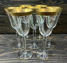 Glastonbury Lotus Minton Gold Encrusted  Smooth Stem Water Goblets 8” Set Of 7 picture