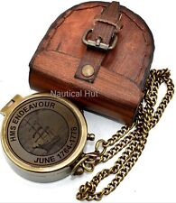 HMS Endeavour June 1764-1778 Ship Engraved Design Antique Compass With Case Gift picture