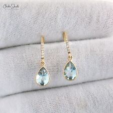 Aquamarine Dangle Earrings 14k Yellow Gold Diamond Earring Pear Gemstone Jewelry picture