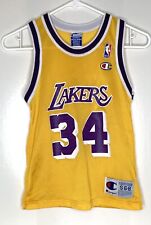 LA Lakers Youth Small S 6-8 O'Neal 34 Gold VTG NBA Basketball Jersey Champion picture