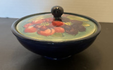 Vtg Moorcroft Blue Magnolia Footed Dish Lid Hand painted floral Pottery England picture