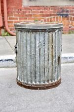 1940s Vintage US Military Industrial Galvanized Trash Can Waste Basket 32 Gal picture