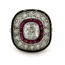 Real 925 Silver Estate Cushion White CZ, Ruby, and Onyx Antique Gorgeous Ring picture