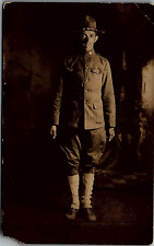 WWI ERA US ARMY SOLDIER IN UNIFORM REAL PHOTO POSTCARD 17-40 picture
