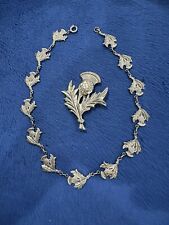 Vtg Danecraft Sterling Silver 925 Thistle Brooch And Necklace Jewlery Set, 15.5” picture