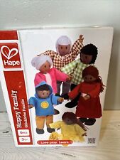 Hape HAPPY FAMILY African American Black 6 Piece Wood Doll Set Model E3501 NEW picture