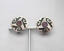 Signed A. Garcia Taxco Mexico Sterling & Amethyst Disc Earrings circa 1960's picture