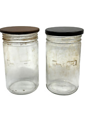Pair of Vintage L & R Watch Cleaning Watchmaker Glass Jars with Cap - Hallmarked picture