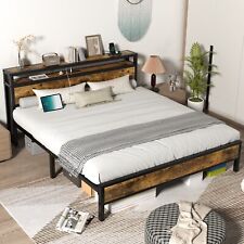 Codesfir Bed Frame Industrial Platform with Charging Station Storage Headboad picture