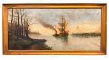 Antique 19th Century Framed Large Size Spanish Original Seascape Oil on Canvas picture