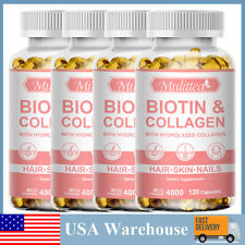 (1-4 Pack) Biotin Collagen Pills 4000mcg 120 Capsules Hair Skin Nails Vitamins picture