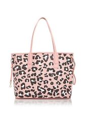 MCM Women's Pink Zipper Pouch Leopard Print Double Flat Strap Tote Handbag Purse picture