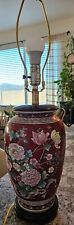 Vtg Chinoiserie Urn Chinese Asian Style Table Lamp Ceramic Porcelain Red Floral picture