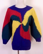 vintage 80s Via L.A. Chunky Knit COLORBLOCK SWIRL Sweater Batwing Vibrant SZ S picture