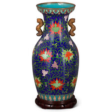 US Seller - Vintage Royal Blue Floral Motif Chinese Cloisonne Vase picture