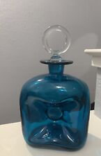 VTG Holmegaard Kluk Kluk Klemt Danish Ocean Blue Glass Bottle w/ Round Topper picture