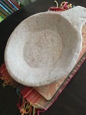OLD VINTAGE HAND CARVED INDIAN SOLID HEAVY LARGE STONE PLATTER / BOWL /STAND. picture