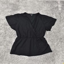 Lane Bryant Women's Size 14/16 Blouse Top Short Sleeve Black Solid Rayon V-Neck picture