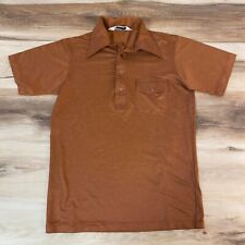 Vintage JC Penny Polo Shirt Mens Medium Brown 70s Disco Dagger Collar 4 Button picture