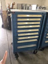 LYON WHEELED STORAGE CABINET TOOL BOX 9-DRAWER 30 X 28 X 52 STEEL BLUE USED #1 picture