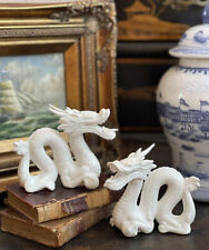 Noble Rare Small MCM White Chinoiserie Blanc de Chine Mantle Dragon Pair 4.75” picture