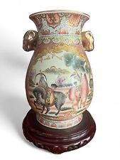 Antique Fine Chinese Satsuma Cloisonné Vase With Stand 12” Hunting Scene Crazing picture