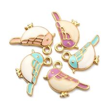 30x Enamel Sparrow Bird Charms LightGold Dangle Pendants for DIY Jewelry Making picture
