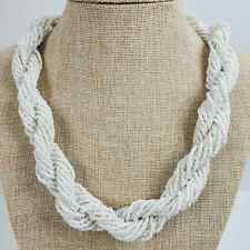 Vintage Tribal Native Glass Seed Bead White Rope Style STATEMENT Necklace 23