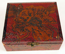 ANTIQUE 1904 WOOD BURNED CUSTOM MADE FLOWER FLORAL ART JEWELRY TRINKET BOX  picture