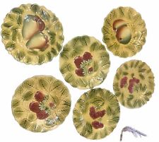 Vintage 1940s French Faience Fruit Majolica Plates By Sarreguemines Set Of 6 picture