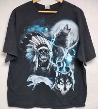 Vintage Delta Pro Native American Skull & Wolves Mens Graphic T Shirt 2XL Black picture