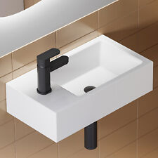 Small Wall Mount Vessel Sink Rectangle Sink White Ceramic Bathroom Sink, Left picture