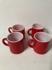Vintage MCM Hazel Atlas Textured Glass Coffee Mug Cups Red Set of 4 picture