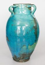 Antique 19th Century French Turquoise Glazed Terracotta Olive Jar Urn Vase 16