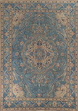 Overdyed Blue Tebriz Vintage Area Rug 10x13 Handmade Wool Living Room Carpet picture